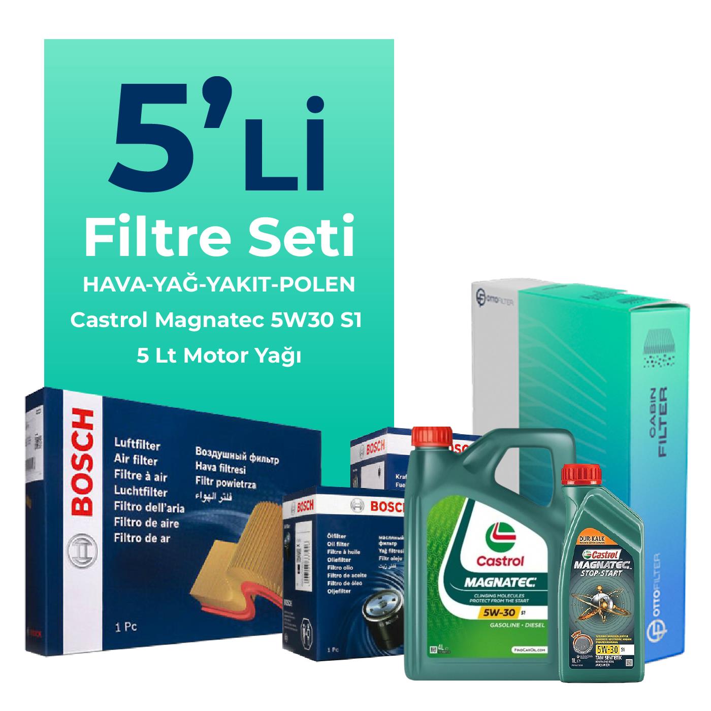 BOSCH Fiat 500X 1.6 Dizel Filtre Bakım Seti Castrol Motor Yağlı (2014-2024) 5 Li