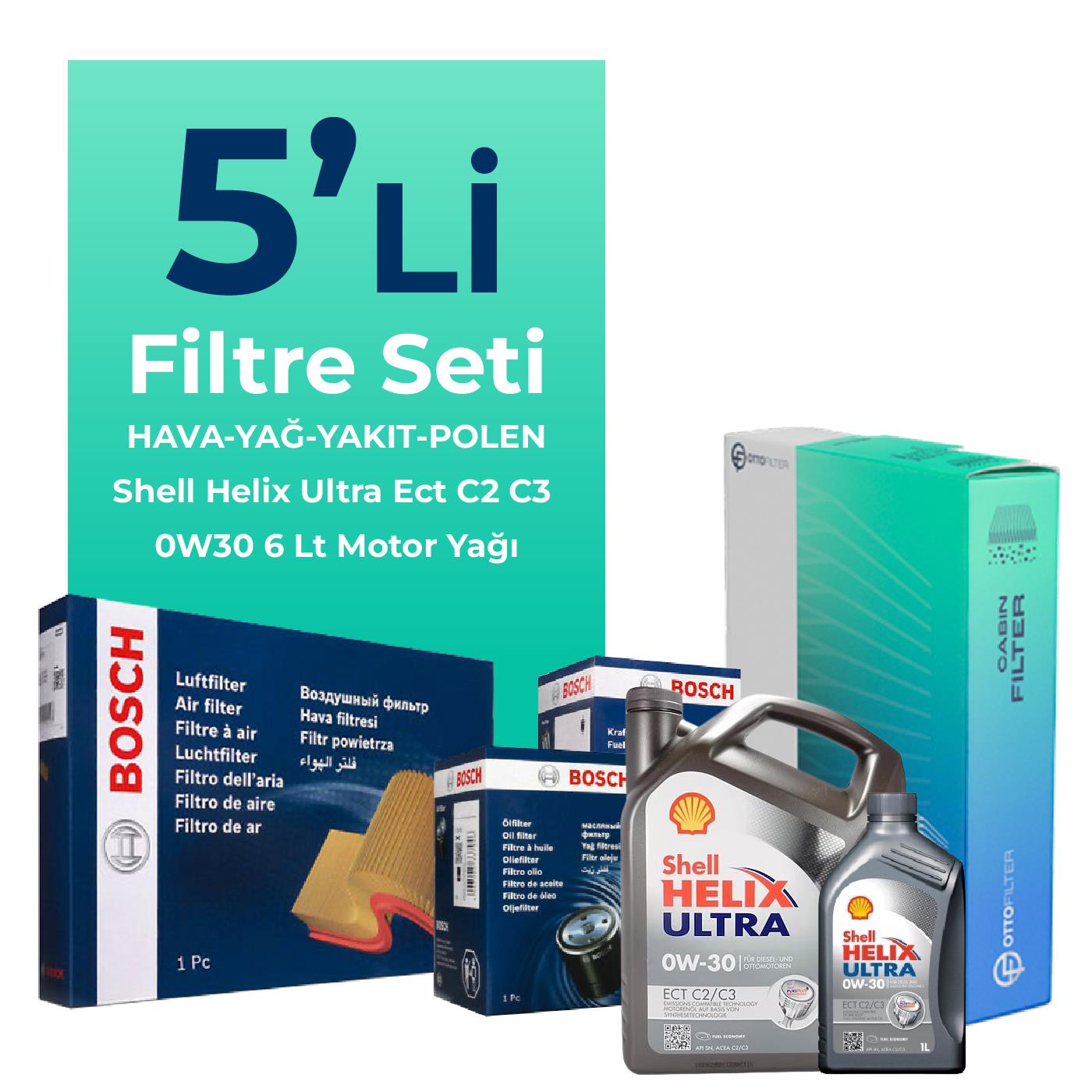 Bosch Fiat Ducato 2.3 Dizel Filtre Bakım Seti Shell Motor Yağlı (2019-2023) 5 Li