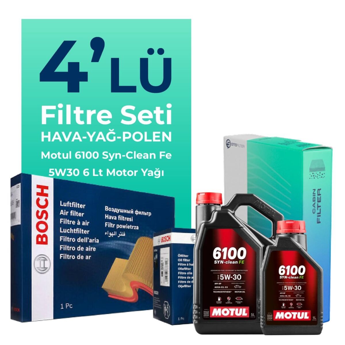 BOSCH Ford Connect 1.8 Dizel Filtre Bakım Seti Motul Motor Yağlı (2002-2013) 4 Lü - Görsel 1