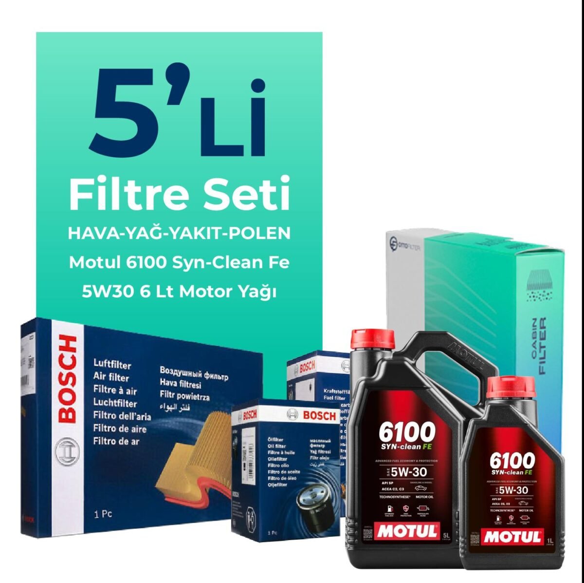 BOSCH Ford Connect 1.8 Dizel Filtre Bakım Seti Motul Motor Yağlı (2002-2013) 5 Li - Görsel 1