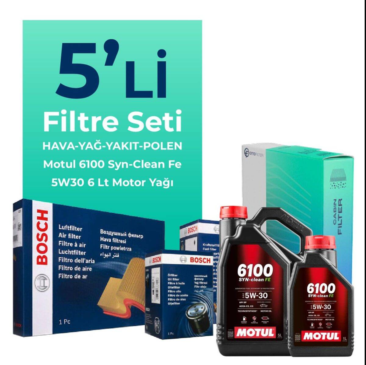 BOSCH Hyundai Tucson 2.0 Dizel Filtre Bakım Seti Motul Motor Yağlı (2004-2012) 5 Li - Görsel 1
