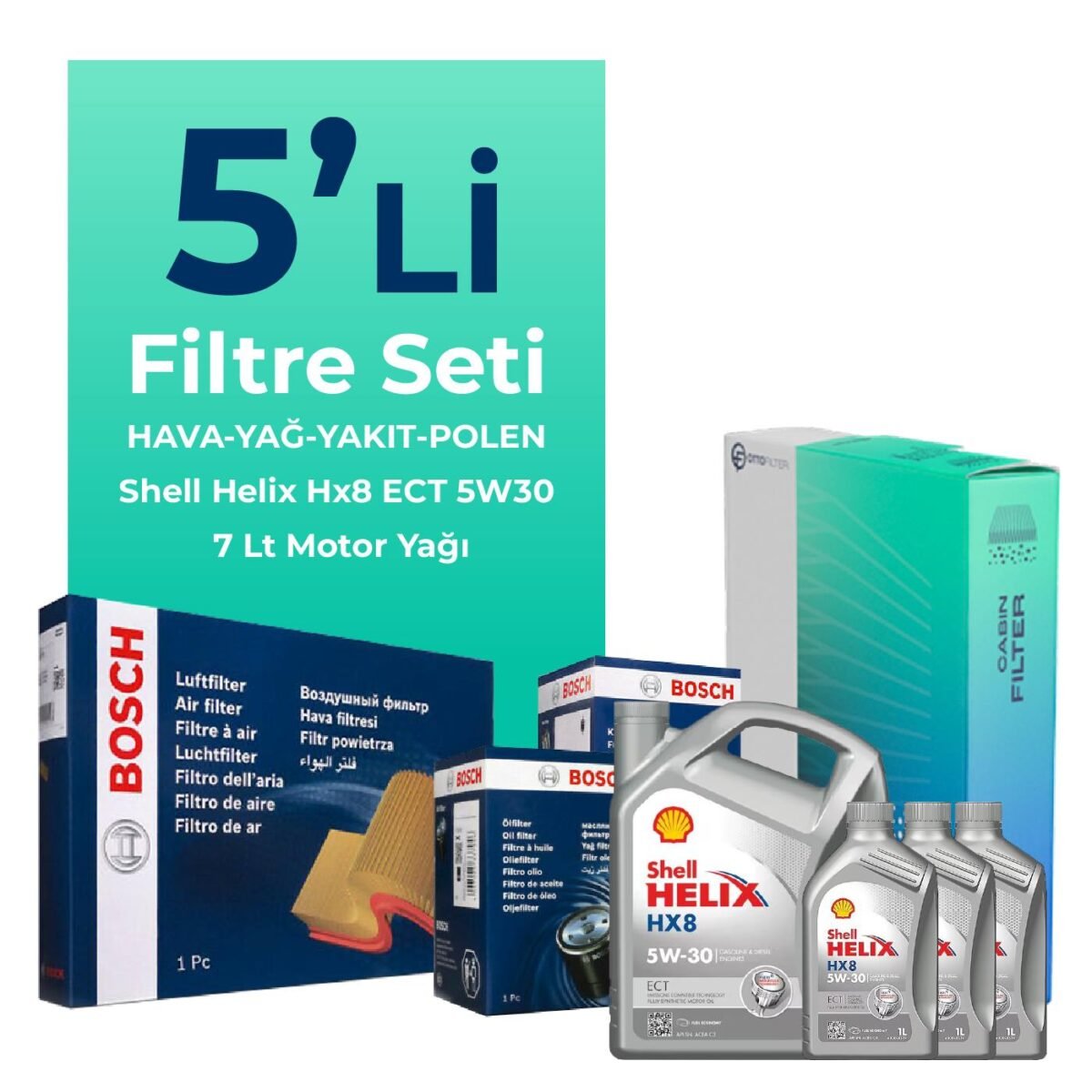Bosch Kia Sorento 2.2 Dizel Filtre Bakım Seti Shell Motor Yağlı (2010-2012) 5 Li - Görsel 1