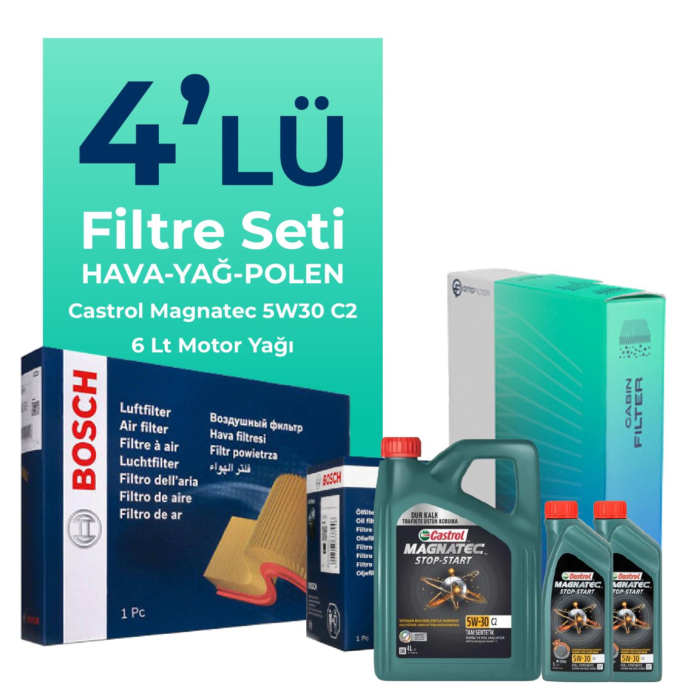 BOSCH Mercedes A180 Benzin Filtre Bakım Seti Castrol Motor Yağlı (2012-2018) 4 Lü