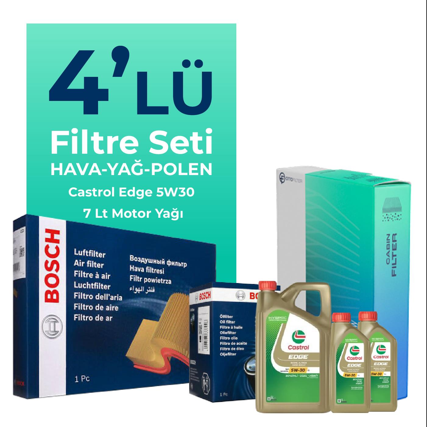 BOSCH Mercedes E250 Dizel Filtre Bakım Seti Castrol Motor Yağlı (2009-2016) 4 Lü