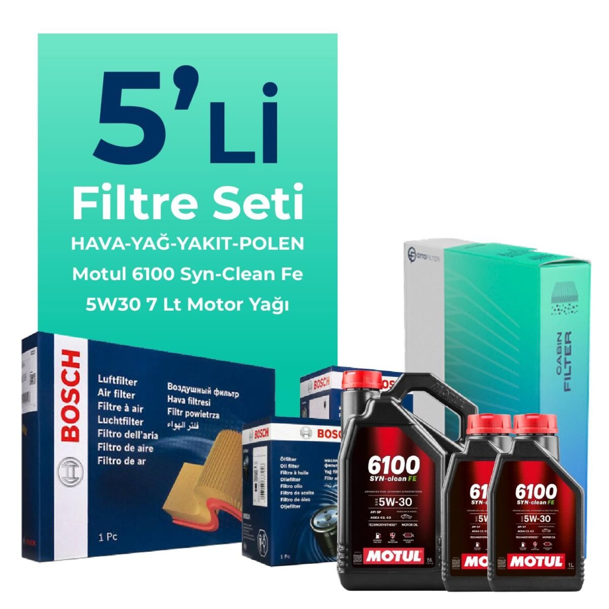 BOSCH Mitsubishi L200 2.2 Dizel Filtre Bakım Seti Motul Motor Yağlı (2018-2022) 5 Li - Görsel 1