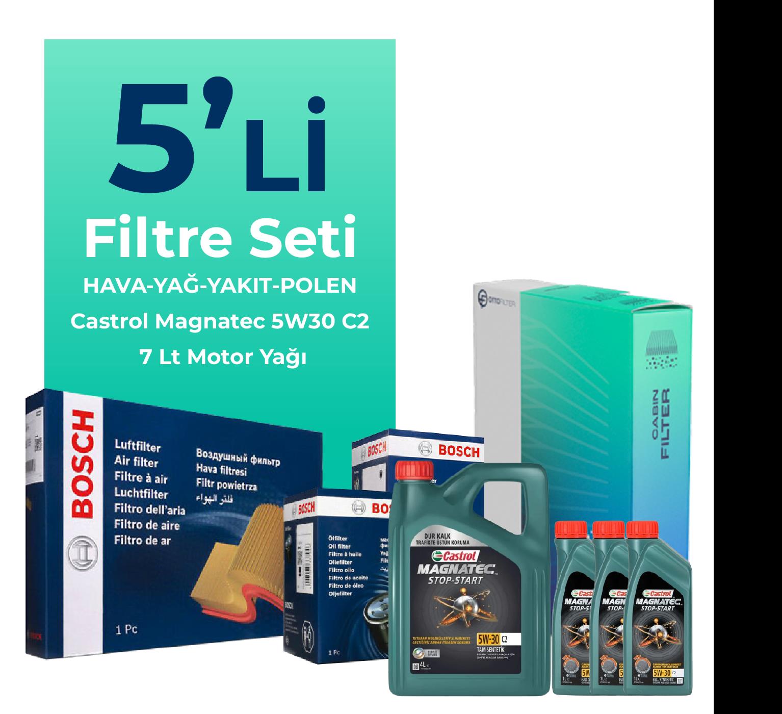 BOSCH Peugeot Boxer 2.2 Dizel Filtre Bakım Seti Castrol Motor Yağlı (2014-2016) 5 Li