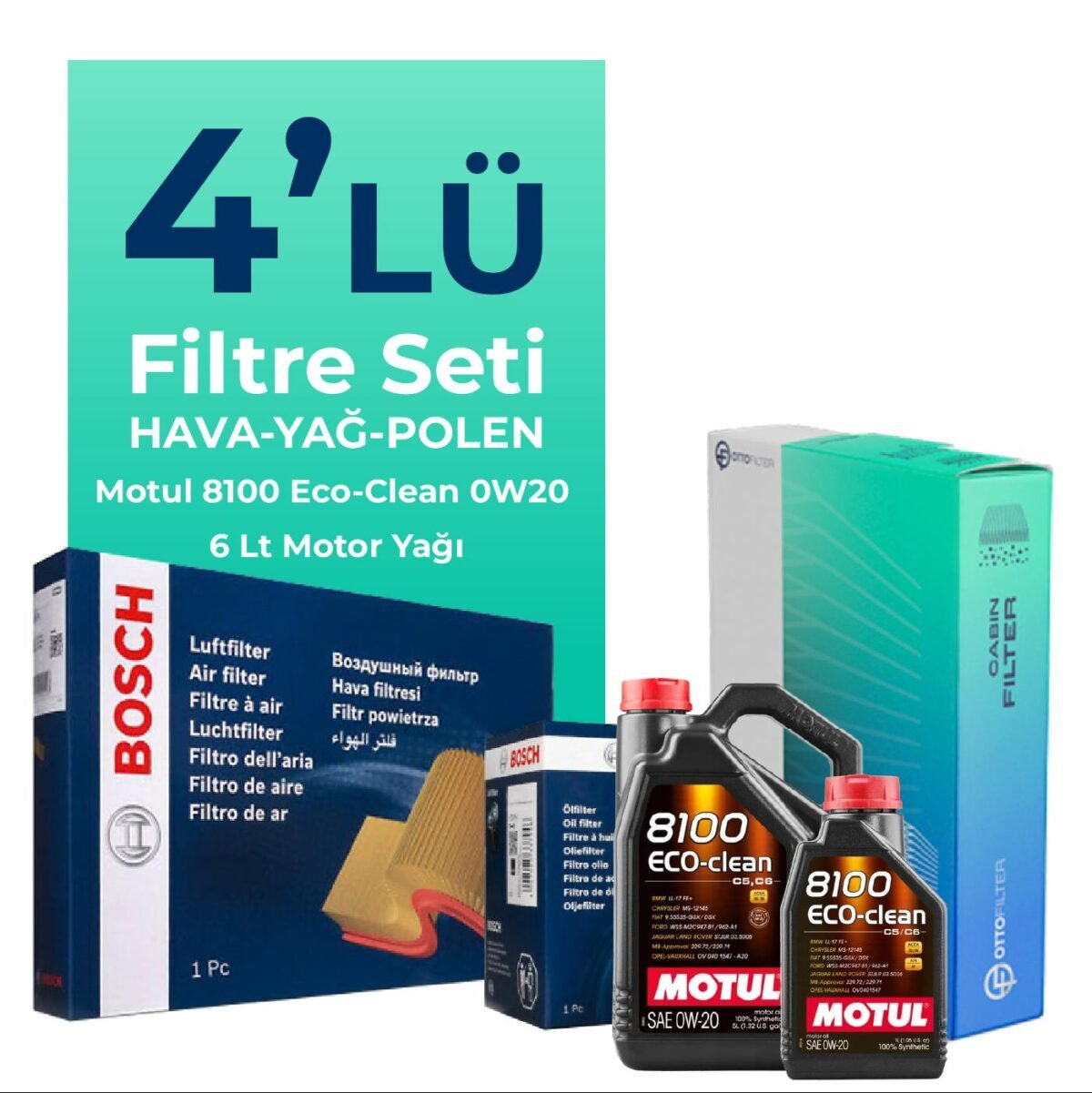 BOSCH Volvo S90 2.0 Dizel B5 Filtre Bakım Seti Motul Motor Yağlı (2020-2024) 4 Lü - Görsel 1
