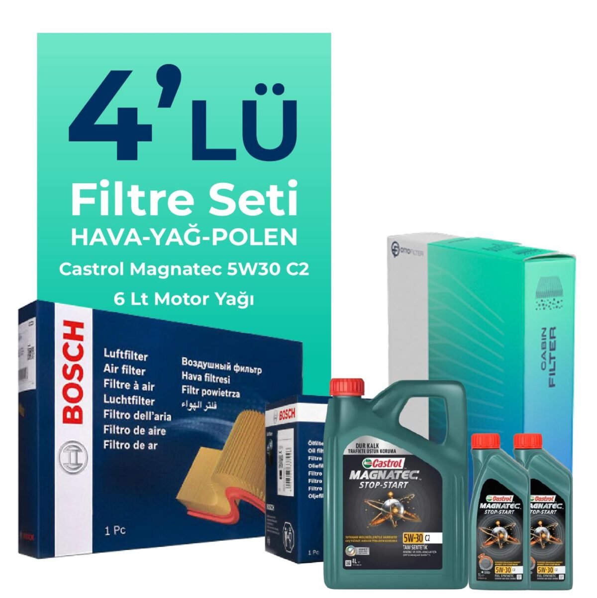 BOSCH Volvo XC60 2.4 Dizel Filtre Bakım Seti Castrol Motor Yağlı (2009-2014) 4 Lü - Görsel 1