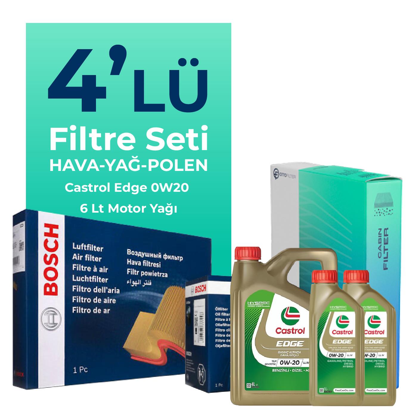 BOSCH Volvo XC90 2.0 Dizel B5 Filtre Bakım Seti Castrol Motor Yağlı (2019-2024) 4 Lü