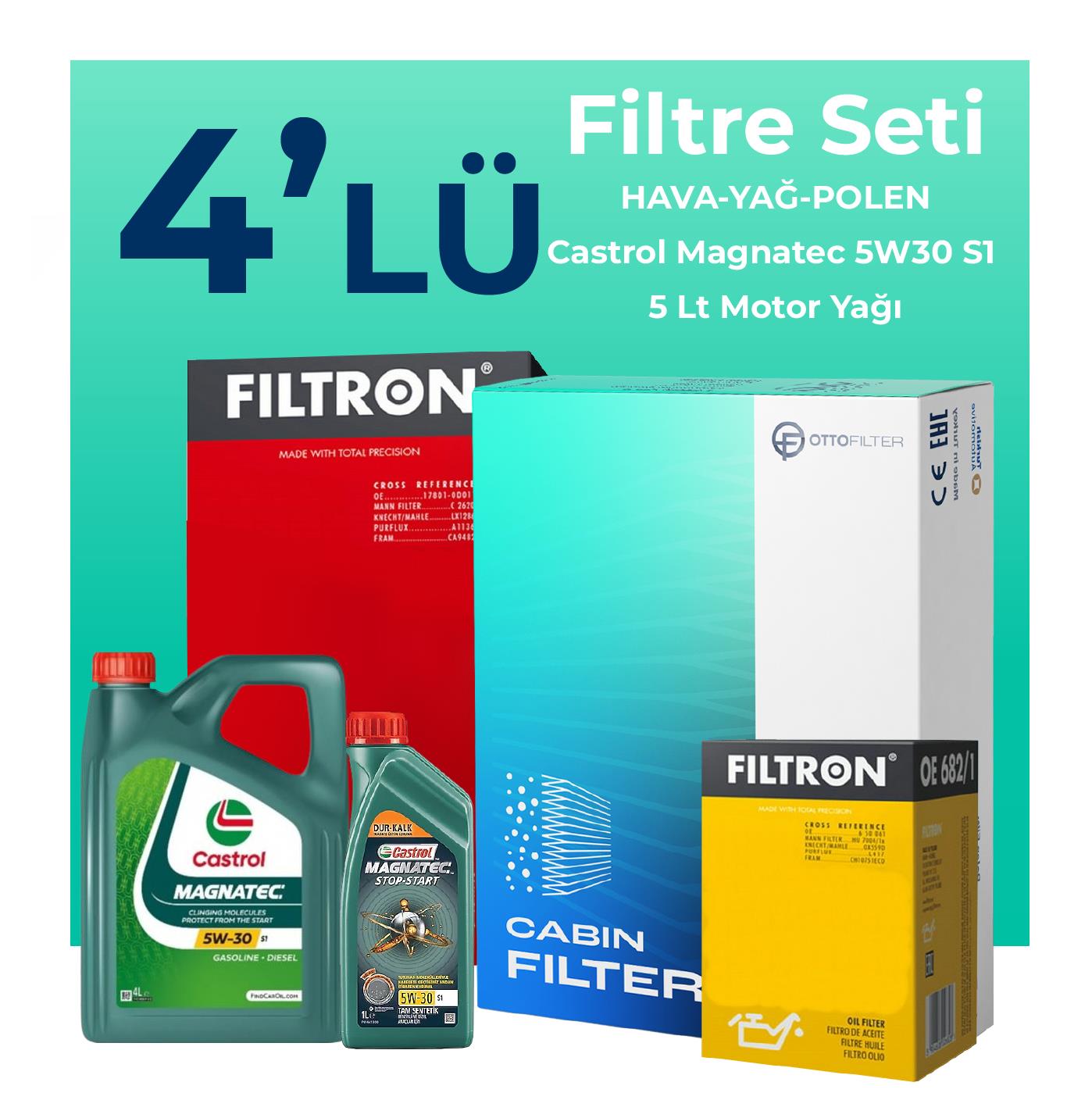 Filtron Alfa Giulietta 1.6 Dizel 105 HP Filtre Bakım Seti Castrol Motor Yağlı (2010-2015) 4 Lü