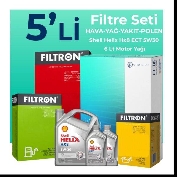 Filtron Audi A5 40 Dizel Filtre Bakım Seti Shell Motor Yağlı (2020-2024) 5 Li