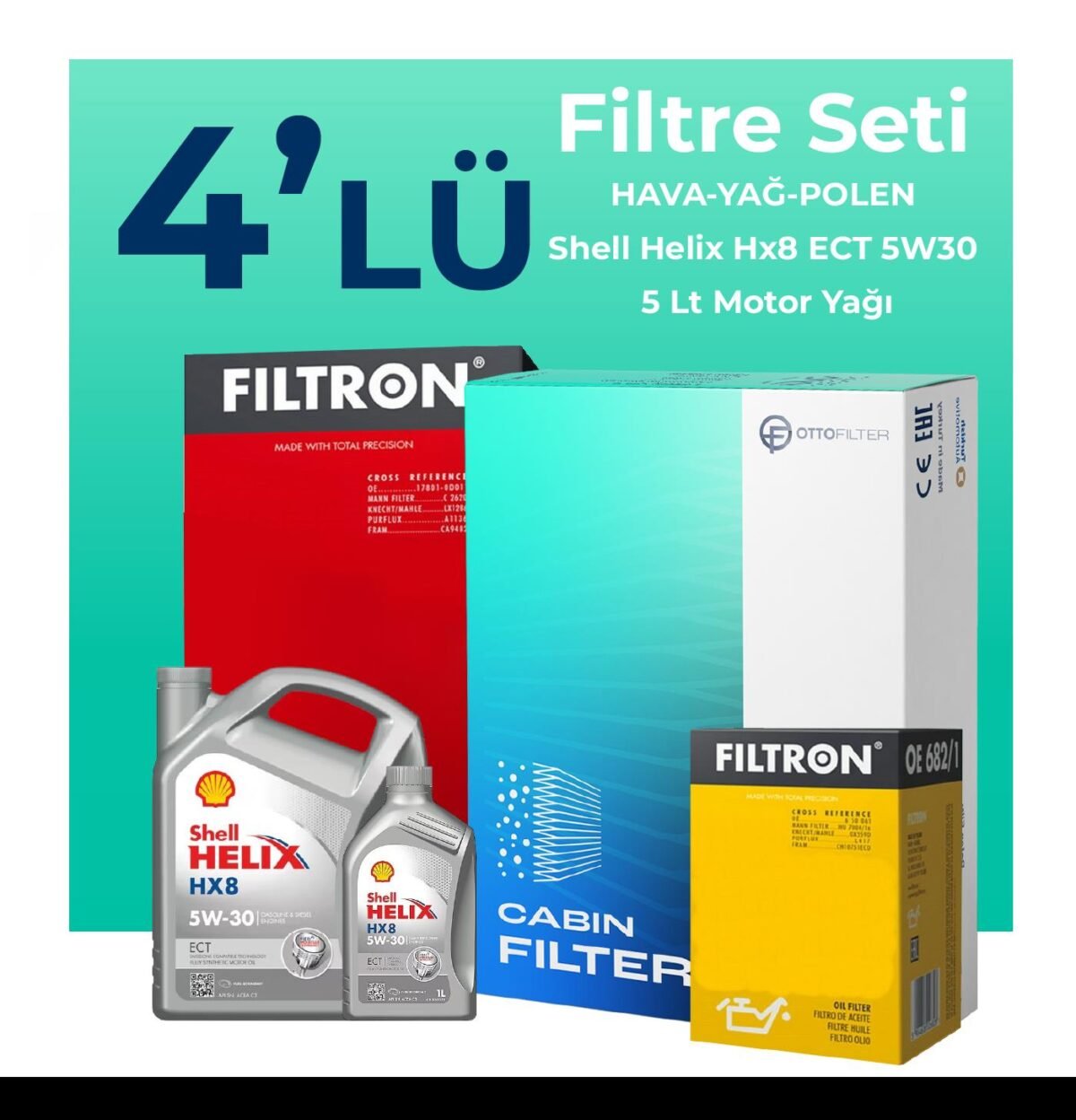 Filtron Audi A6 2.0 Tfsi Filtre Bakım Seti Shell Motor Yağlı (2005-2011) 4 Lü - Görsel 1