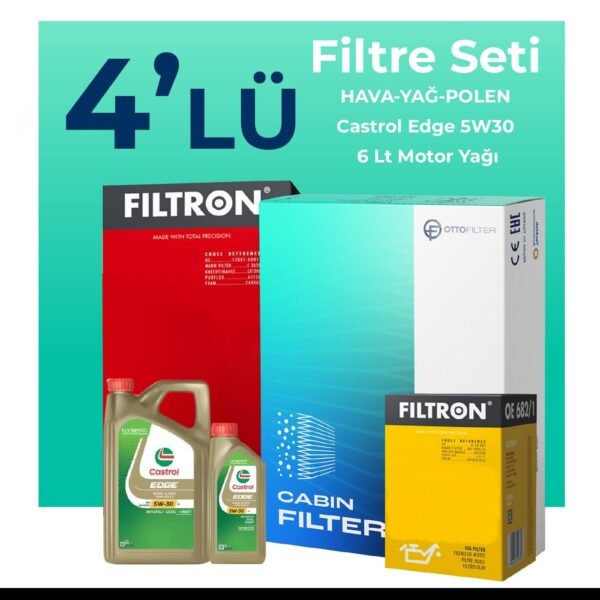 Filtron Audi A6 3.0 Dizel QUATRO 272 HP Filtre Bakım Seti Castrol Motor Yağlı (2014-2018) 4 Lü