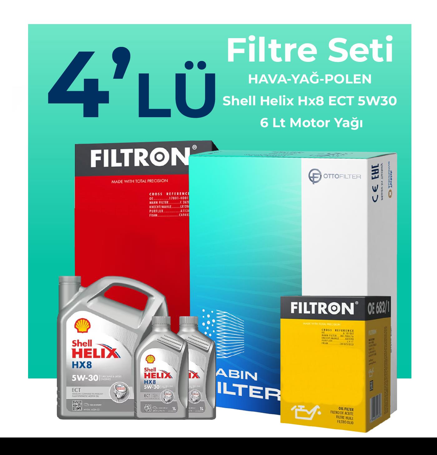 Filtron BMW 6.30 Benzinli Filtre Bakım Seti Shell Motor Yağlı (2004-2010) 4 Lü