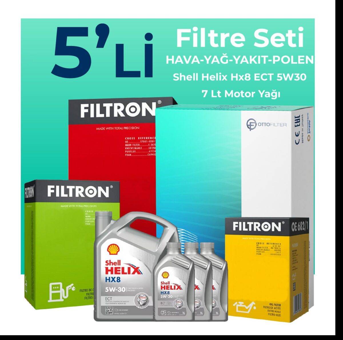 Filtron Dodge Nitro 2.8 Dizel Filtre Bakım Seti Shell Motor Yağlı (2007-2012) 5 Li - Görsel 1