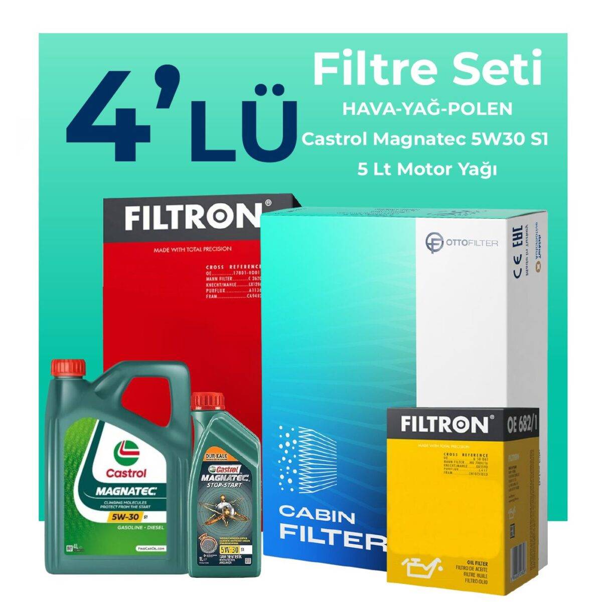 Filtron Fiat 500L 1.6 Dizel Filtre Bakım Seti Castrol Motor Yağlı (2012-2018) 4 Lü - Görsel 1