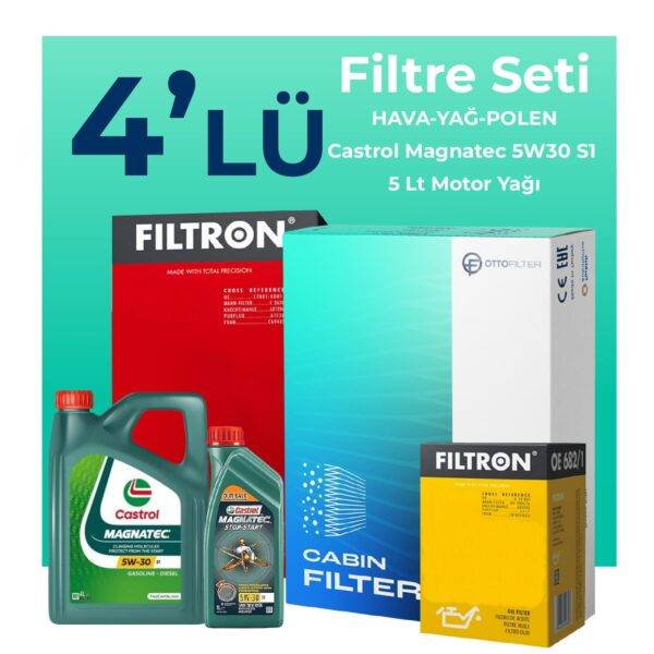 Filtron Fiat 500L 1.6 Dizel Filtre Bakım Seti Castrol Motor Yağlı (2012-2018) 4 Lü