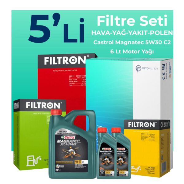 Filtron Fiat Ducato 2.3 Dizel Filtre Bakım Seti Castrol Motor Yağlı (2015-2020) 5 Li