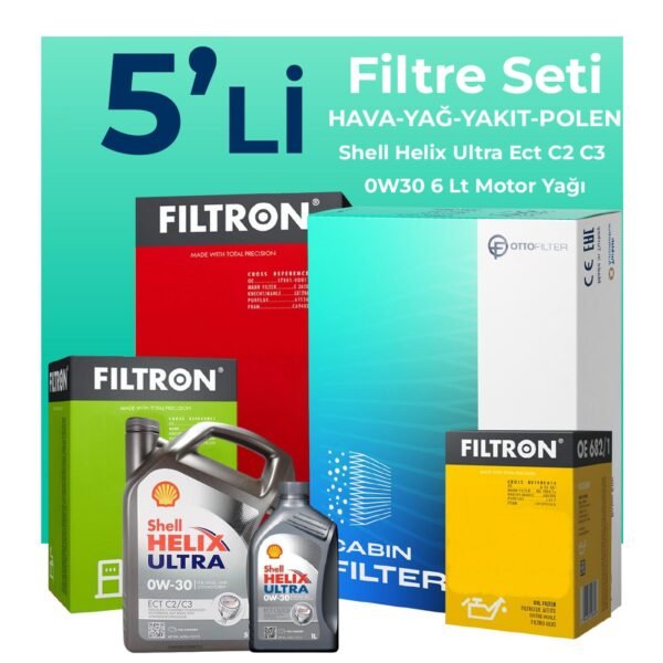 Filtron Ford Connect 1.5 Dizel Filtre Bakım Seti Shell Motor Yağlı (2013-2019) 5 Li