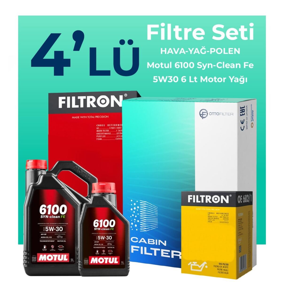 Filtron Ford Connect 1.8 Dizel Filtre Bakım Seti Motul Motor Yağlı (2002-2013) 4 Lü - Görsel 1