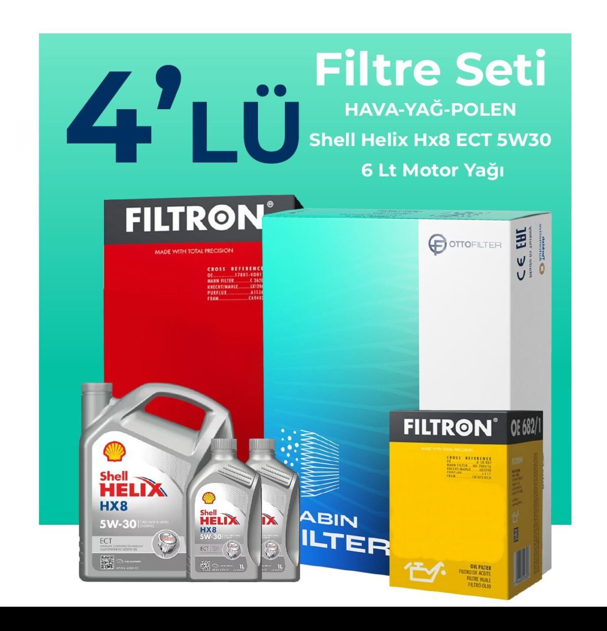 Filtron Ford Connect 1.8 Dizel Filtre Bakım Seti Shell Motor Yağlı (2002-2013) 4 Lü - Görsel 1