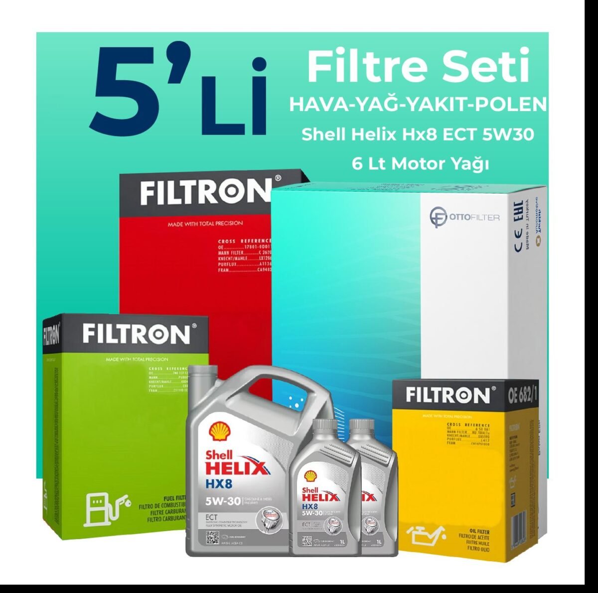 Filtron Ford Connect 1.8 Dizel Filtre Bakım Seti Shell Motor Yağlı (2002-2013) 5 Li - Görsel 1