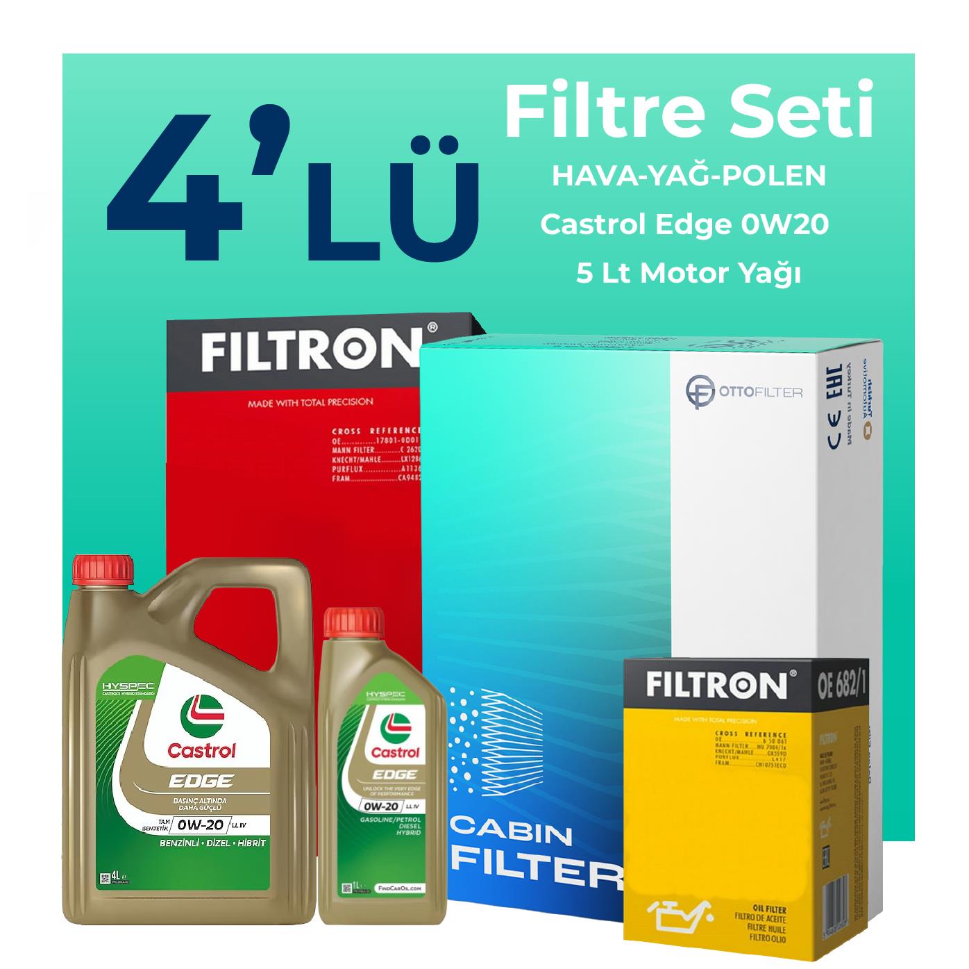 Filtron Ford Focus 1.0 Benzin Filtre Bakım Seti Castrol Motor Yağlı (2012-2017) 4 Lü