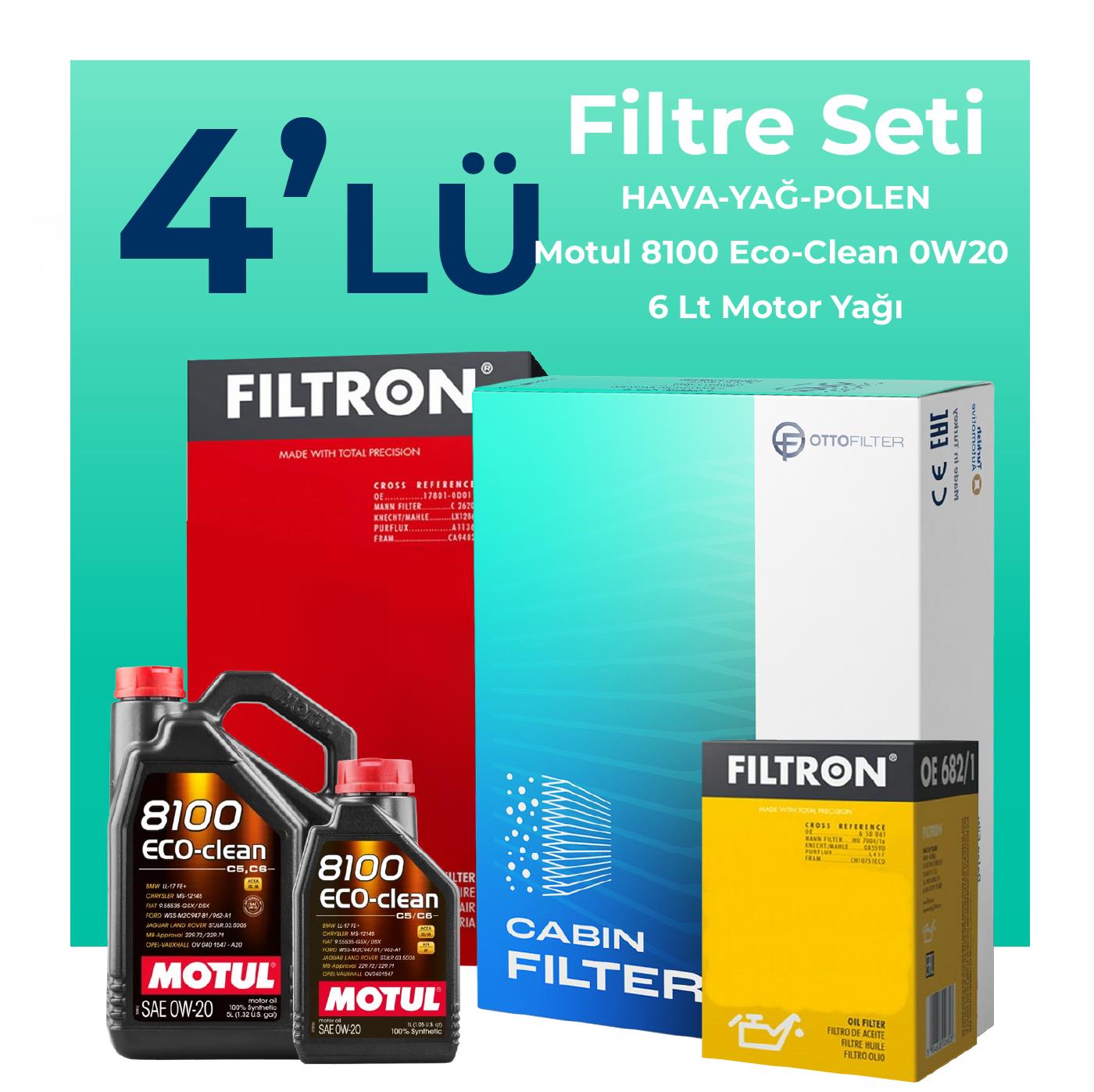 Filtron Ford Focus 1.5 Dizel Otomatik Filtre Bakım Seti Motul Motor Yağlı (2018-2024) 4 Lü