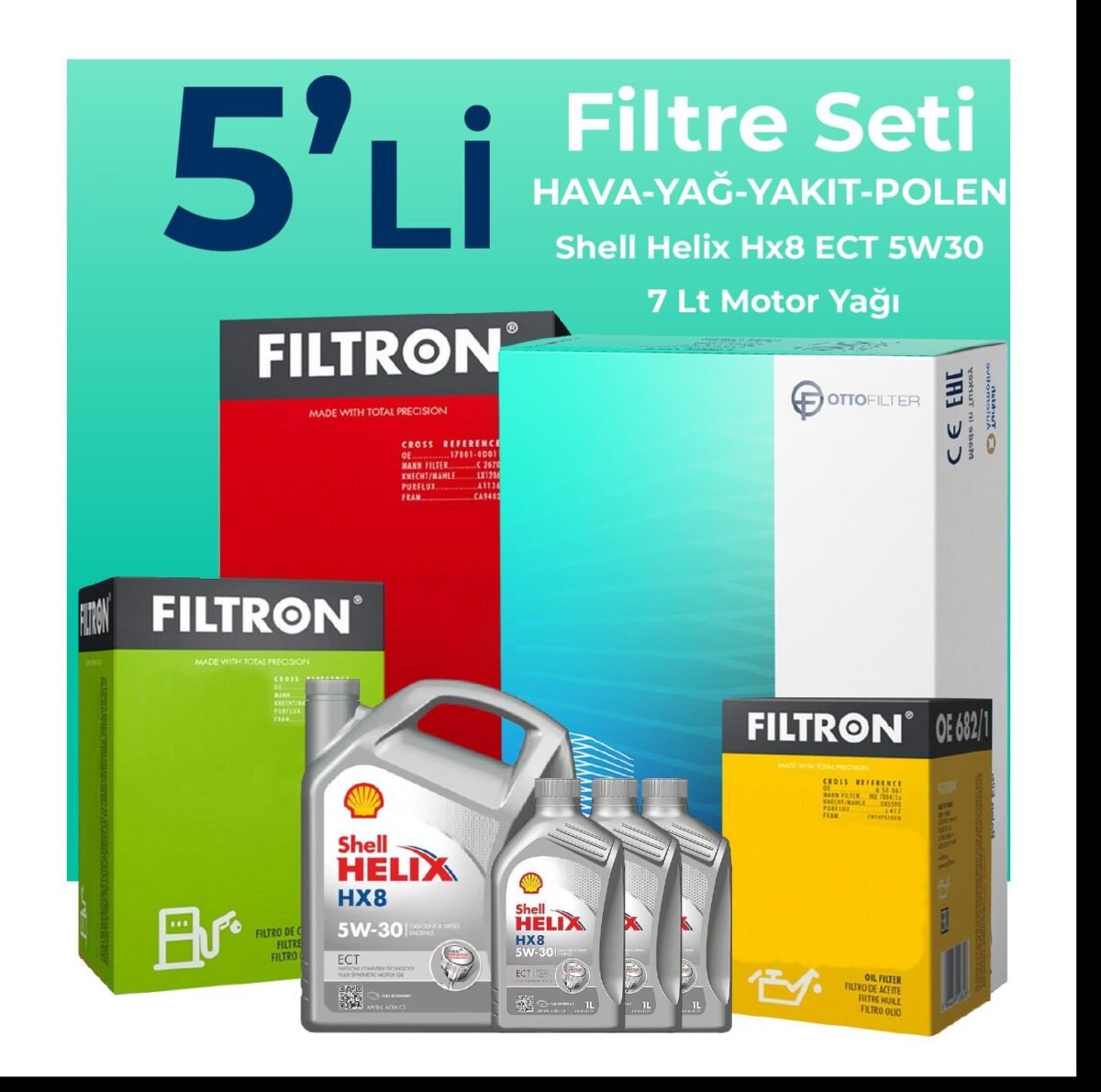 Filtron Ford Tourneo Custom 2.2 Dizel Filtre Bakım Seti Shell Motor Yağlı (2012-2019) 5 Li - Görsel 1