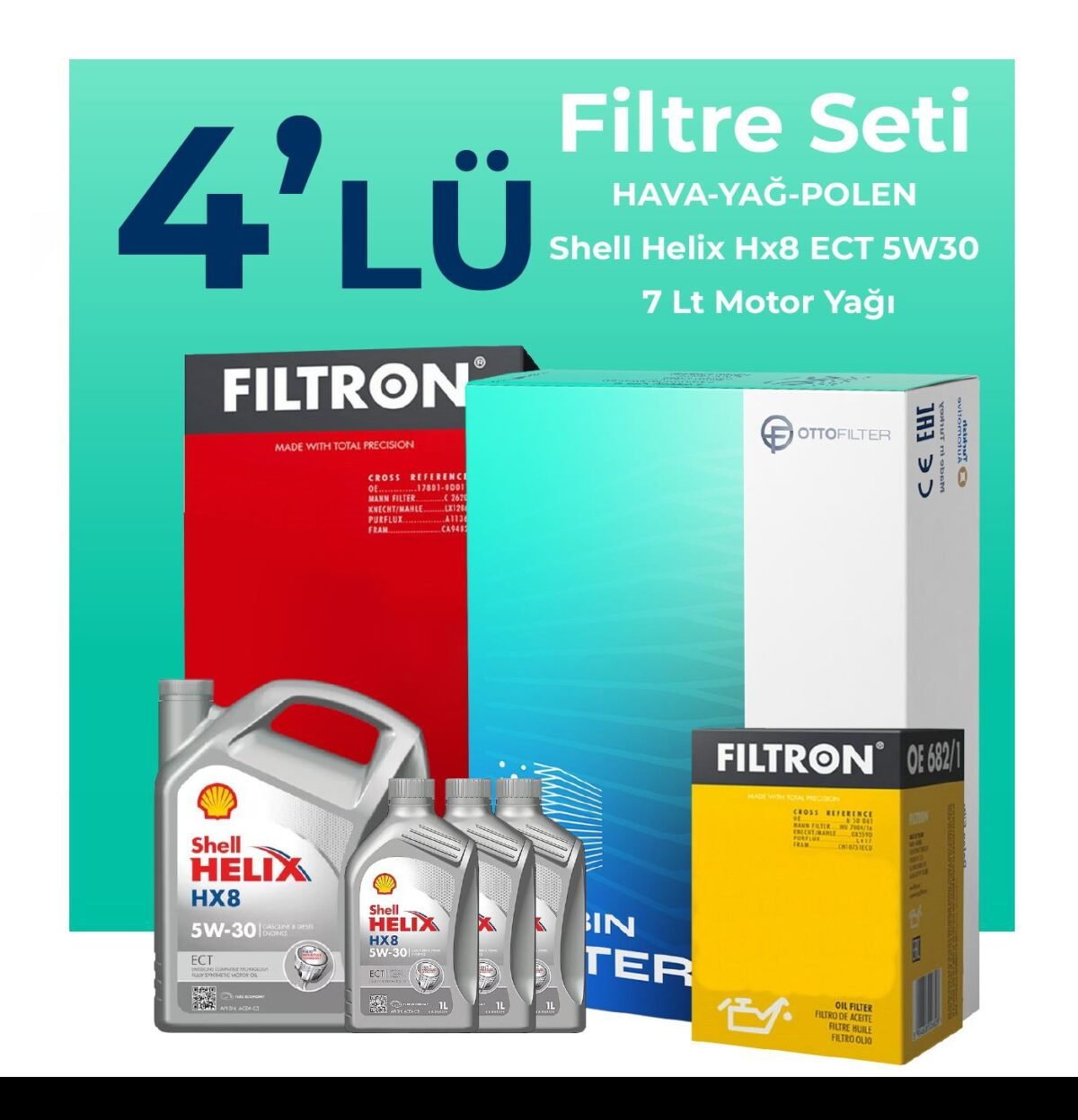 Filtron Ford Transit Custom 2.2 Dizel Filtre Bakım Seti Shell Motor Yağlı (2012-2019) 4 Lü - Görsel 1