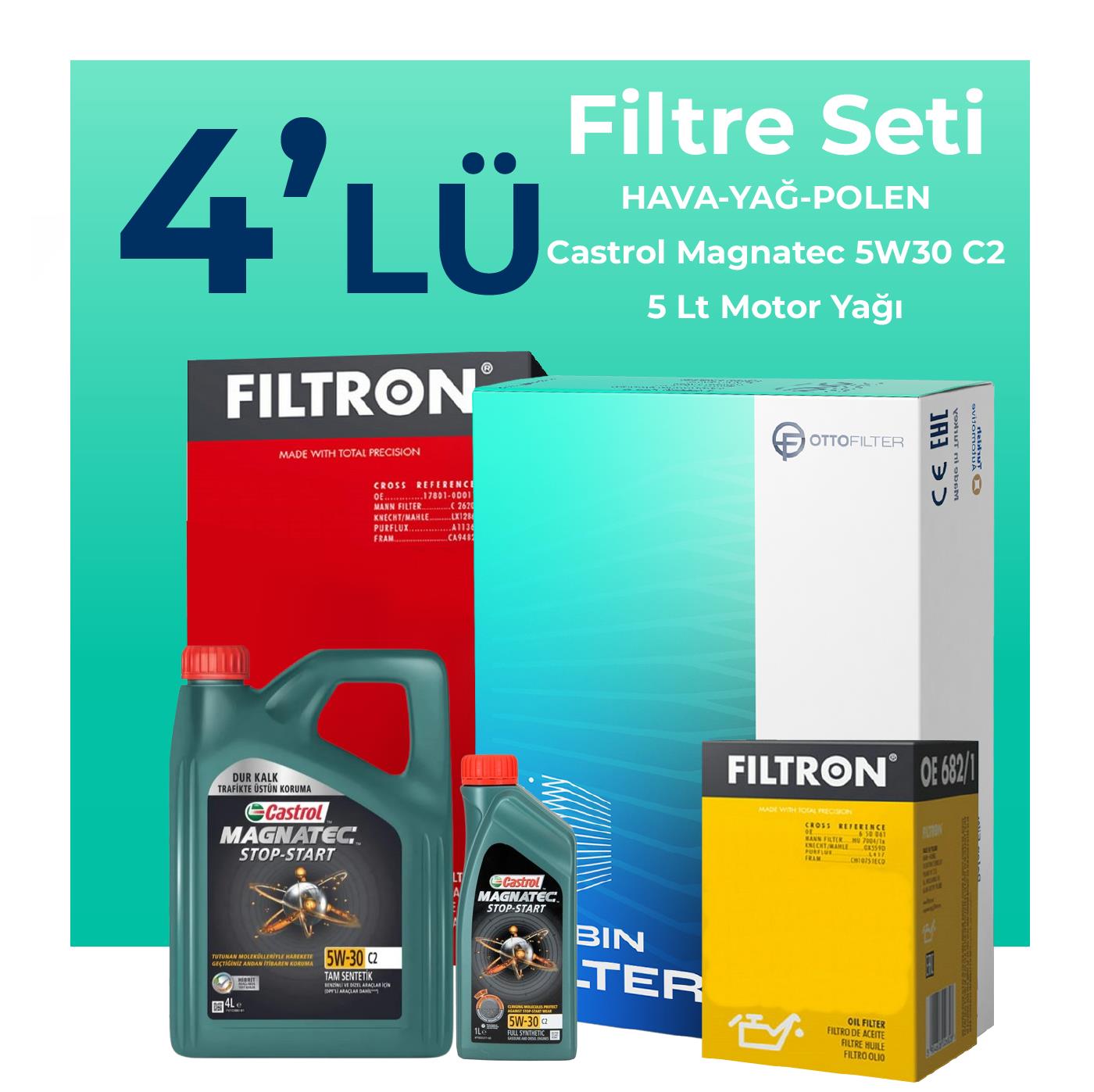 Filtron Hyundai i30 1.6 Dizel Filtre Bakım Seti Castrol Motor Yağlı (2012-2016) 4 Lü
