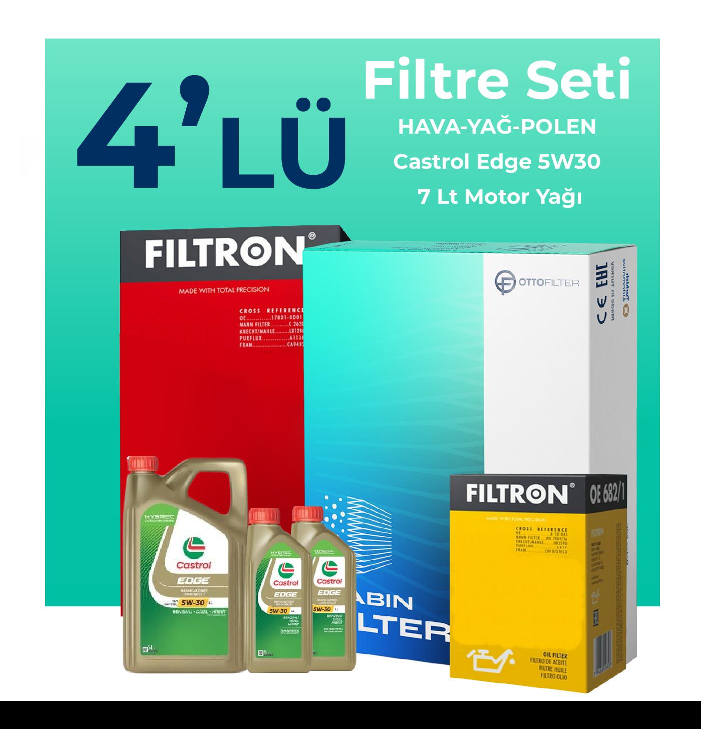 Filtron Mercedes E180 Filtre Bakım Seti Castrol Motor Yağlı (2017-2019) 4 Lü