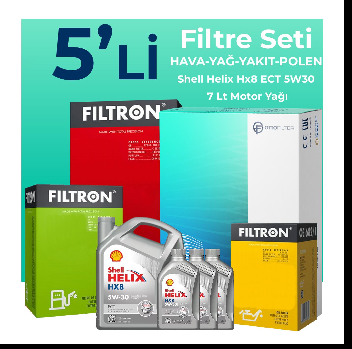 Filtron Mercedes E200 Dizel Filtre Bakım Seti Shell Motor Yağlı (2018-2022) 5 Li