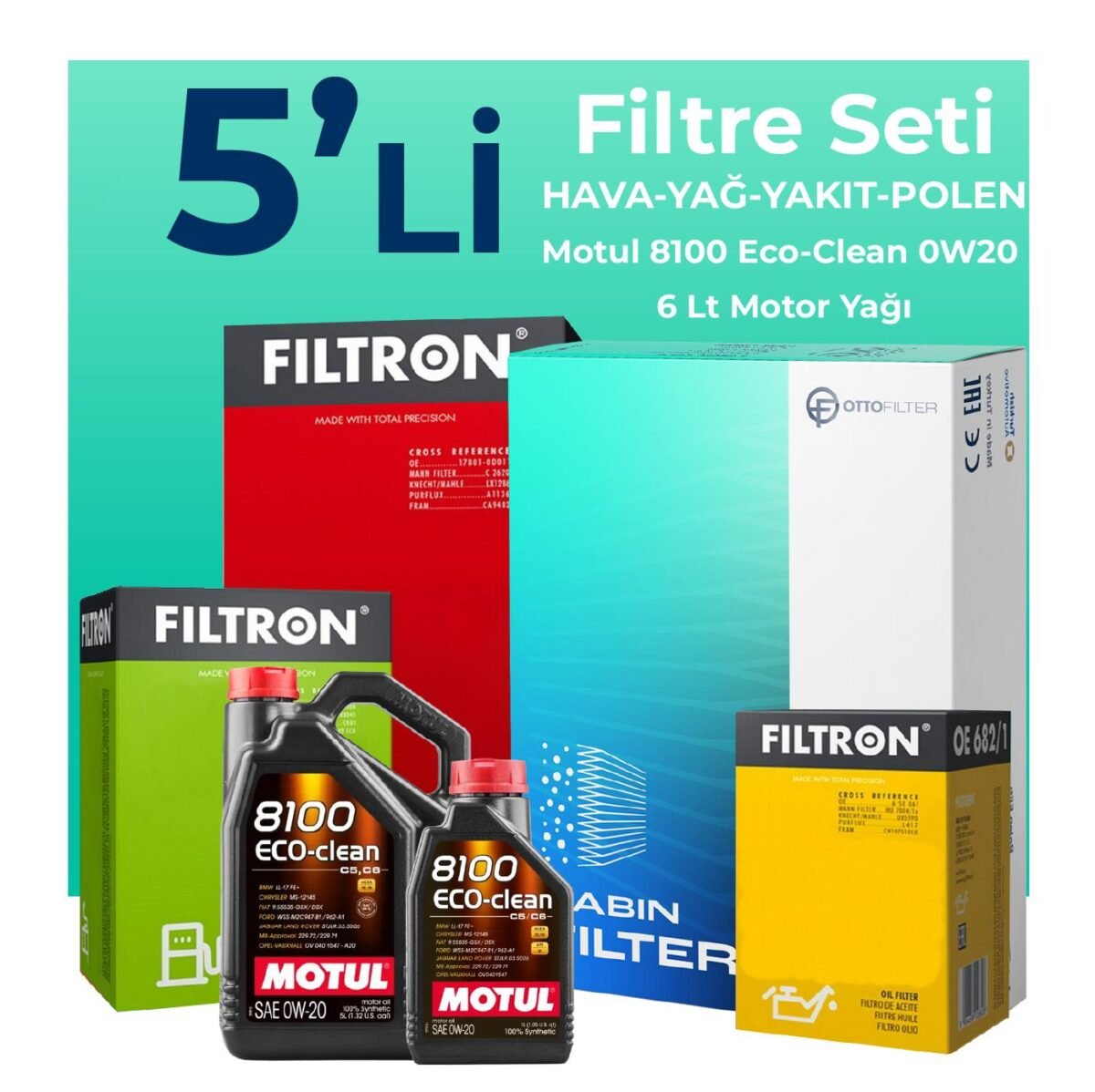 Filtron Mercedes E220 Dizel Filtre Bakım Seti Motul Motor Yağlı (2023-2025) 5 Li - Görsel 1