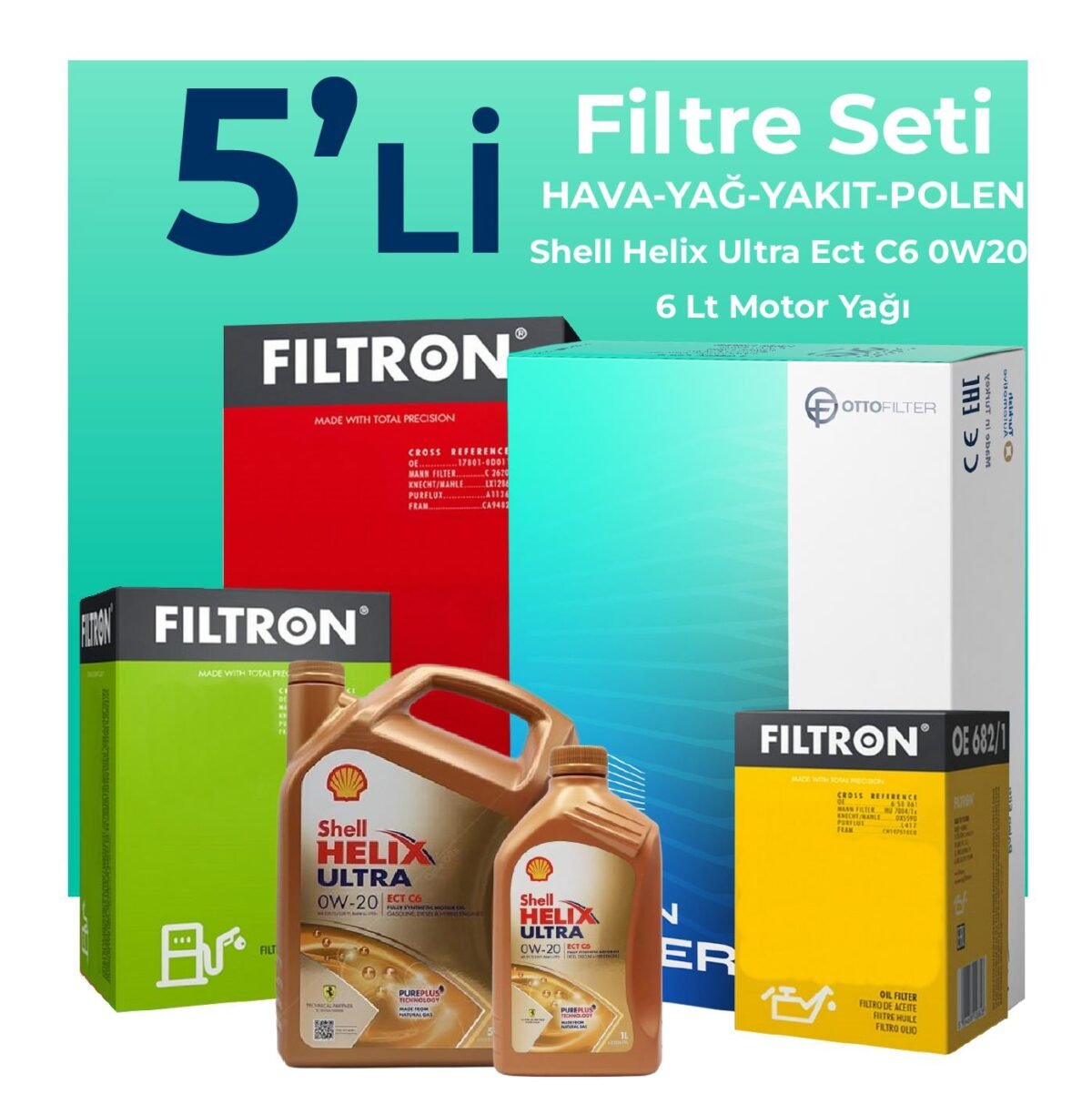 Filtron Mercedes GLC220 Dizel Filtre Bakım Seti Shell Motor Yağlı (2023-2025) 5 Li - Görsel 1
