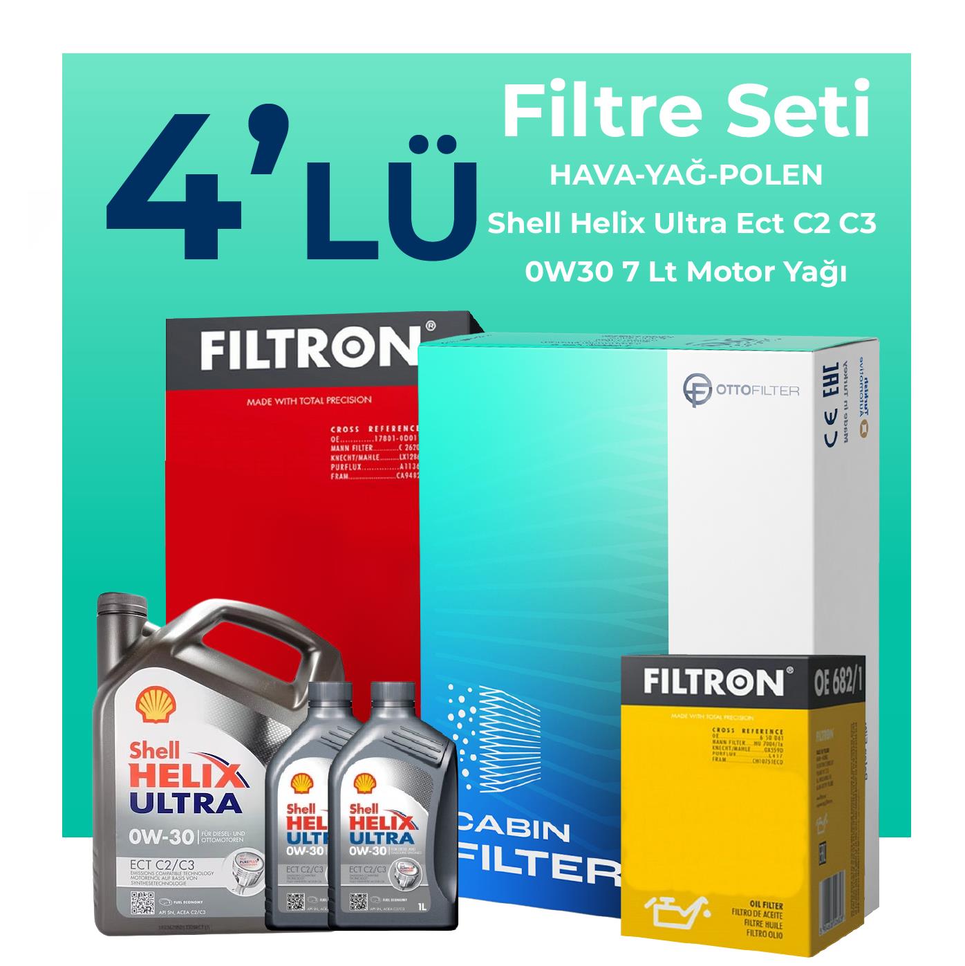 Filtron Mercedes GLC250 Benzin Filtre Bakım Seti Shell Motor Yağlı (2015-2019) 4 Lü