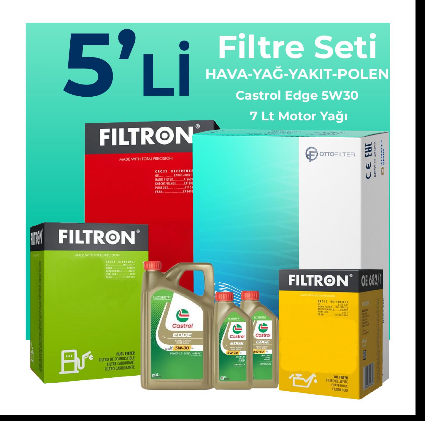 Filtron Mercedes ML250 Dizel Filtre Bakım Seti Castrol Motor Yağlı (2011-2015) 5 Li