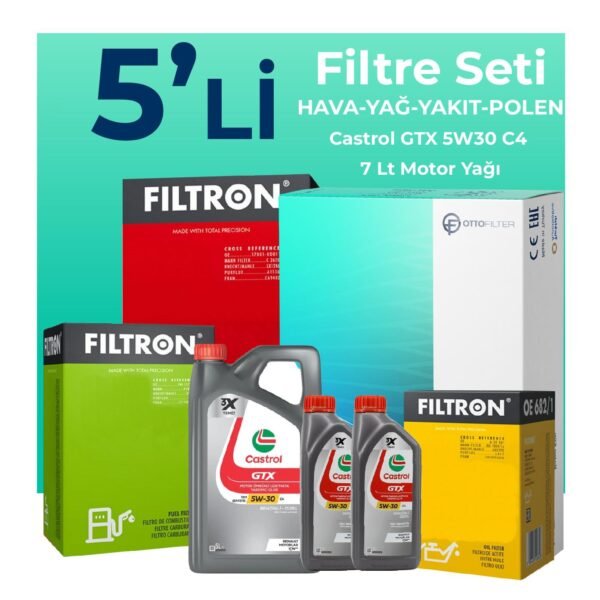 Filtron Nissan Skystar 2.5 Dizel Filtre Bakım Seti Castrol Motor Yağlı (2008-2012) 5 Li