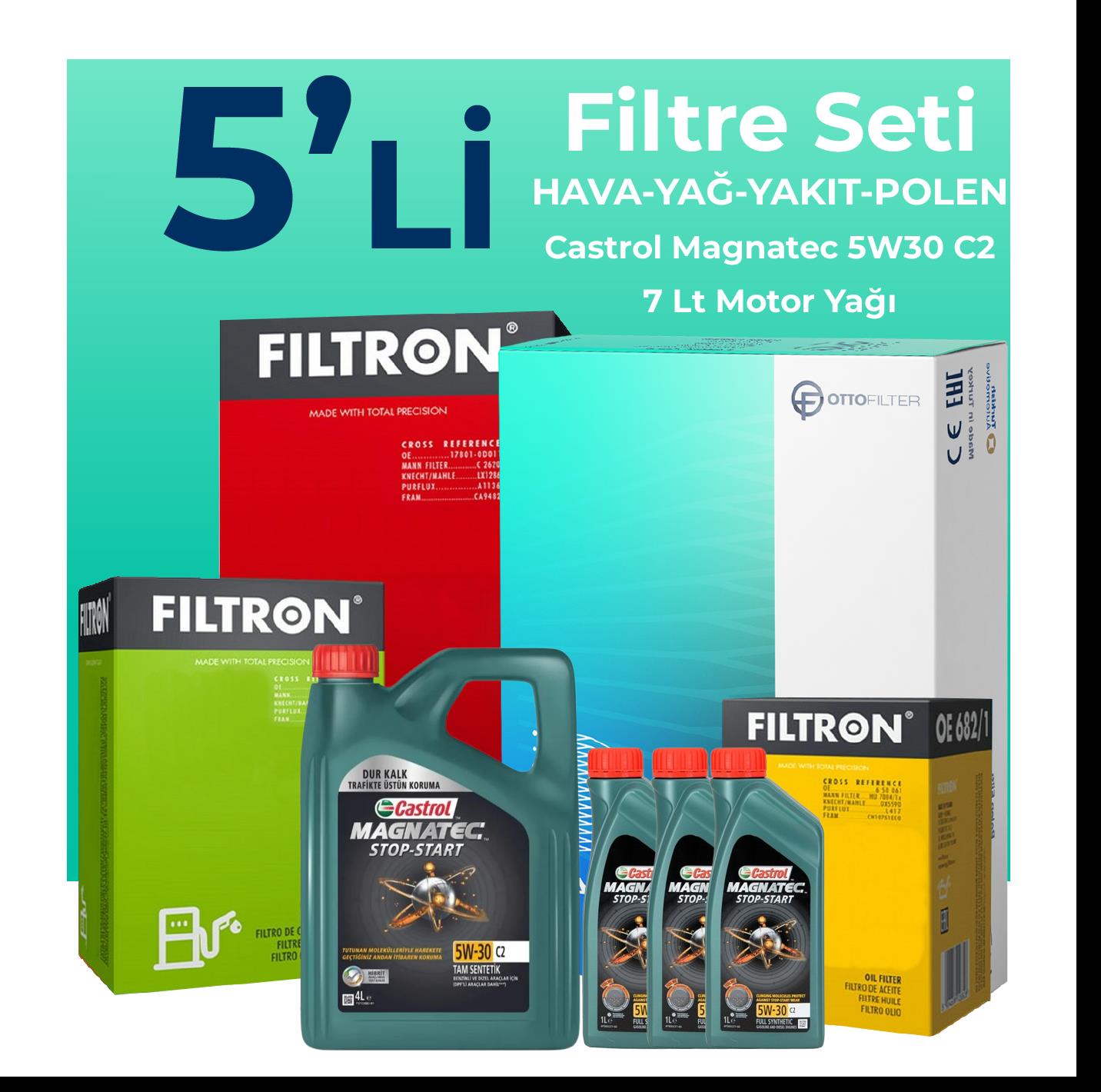 Filtron Peugeot Boxer 2.2 Dizel Filtre Bakım Seti Castrol Motor Yağlı (2014-2016) 5 Li
