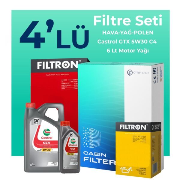 Filtron Renault Megane 1.3 Benzin TCe Filtre Bakım Seti Castrol Motor Yağlı (2019-2024) 4 Lü
