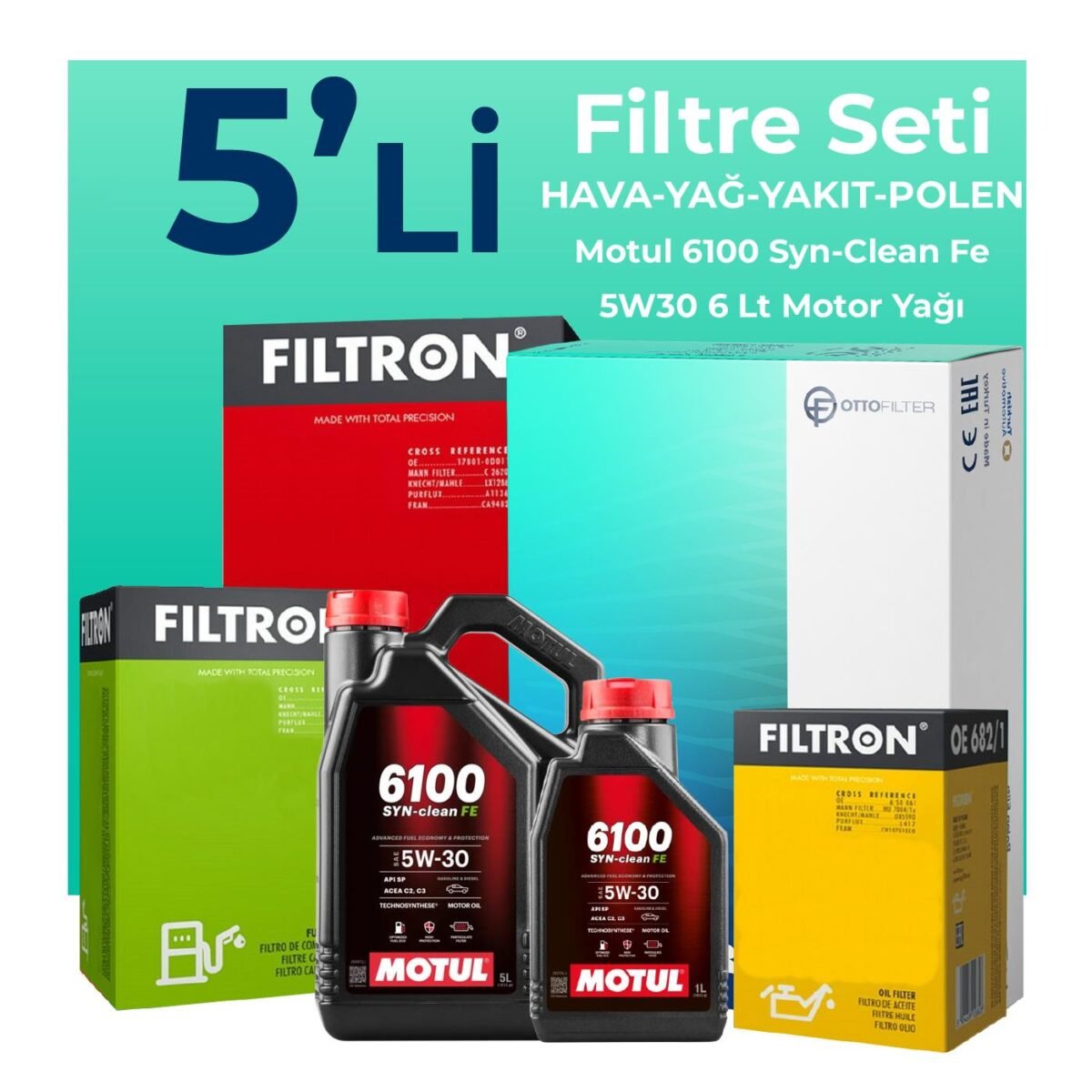 Filtron Renault Talisman 1.6 Dizel Filtre Bakım Seti Motul Motor Yağlı (2015-2018) 5 Li - Görsel 1