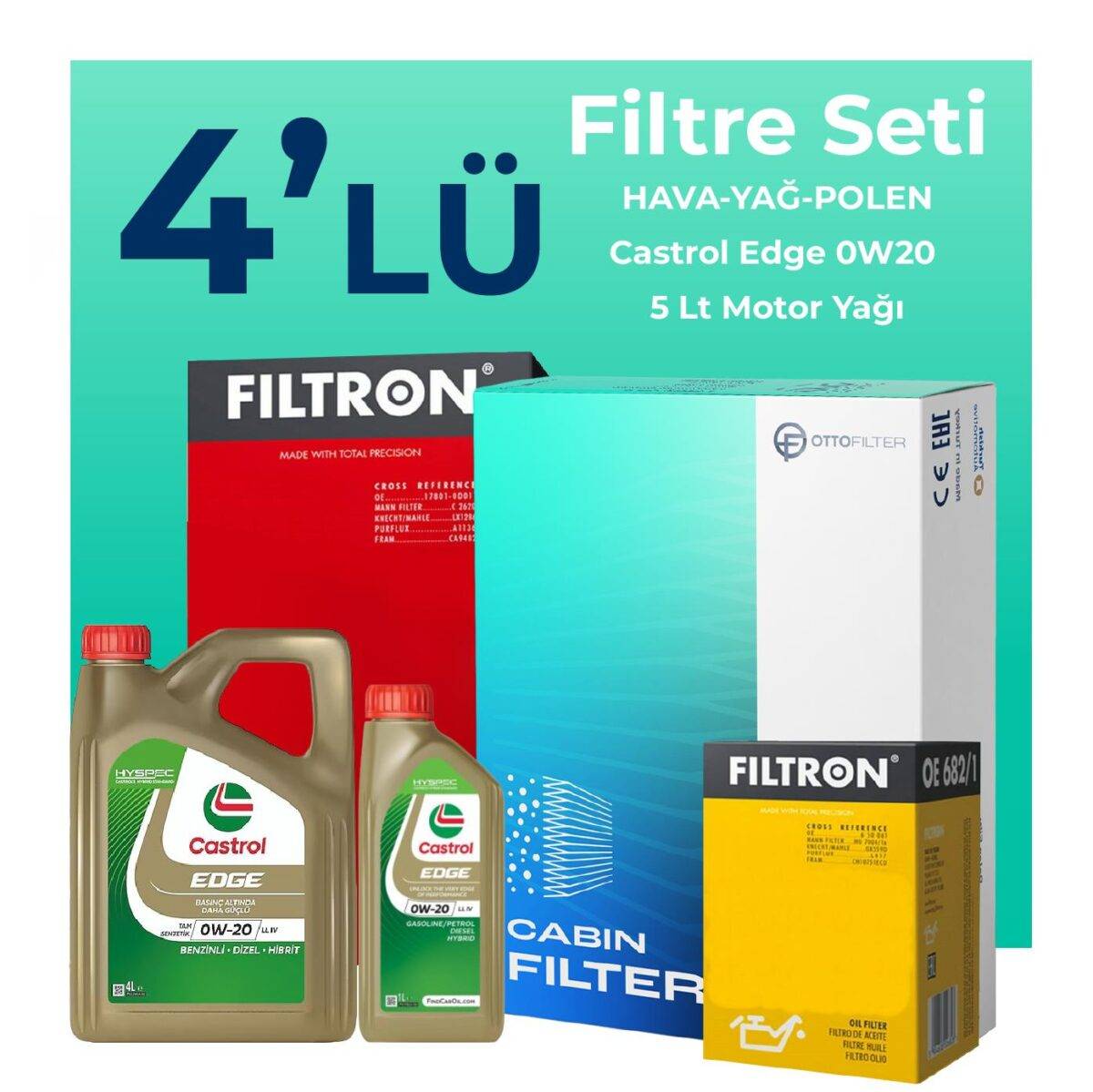 Filtron Seat Leon 1.5 TSi Filtre Bakım Seti Castrol Motor Yağlı (2018-2022) 4 Lü - Görsel 1