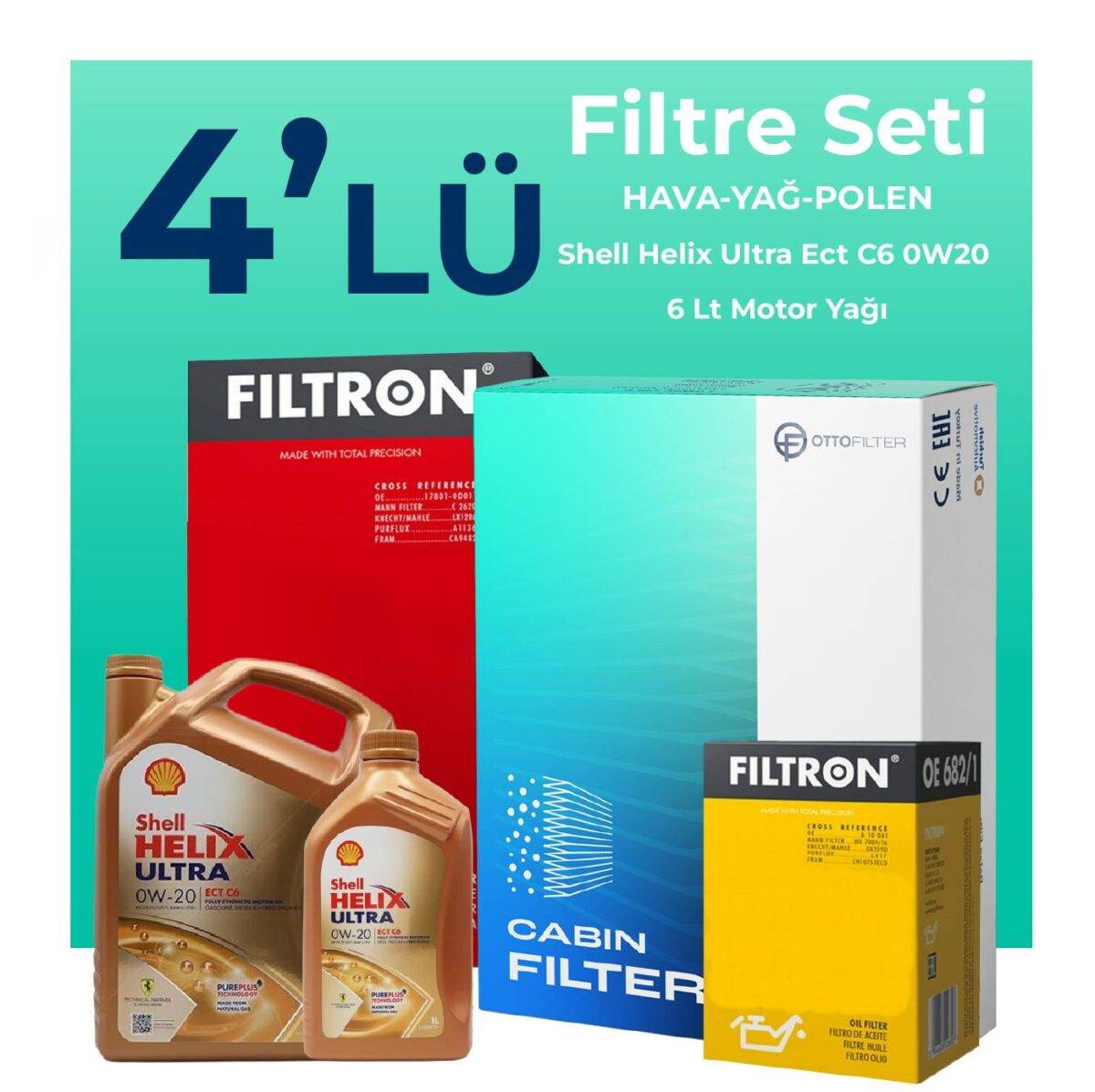 Filtron Volvo V40 1.5 Benzin Filtre Bakım Seti Shell Motor Yağlı (2015-2019) 4 Lü - Görsel 1