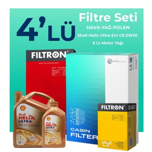 Filtron Volvo V40 1.5 Benzin Filtre Bakım Seti Shell Motor Yağlı (2015-2019) 4 Lü
