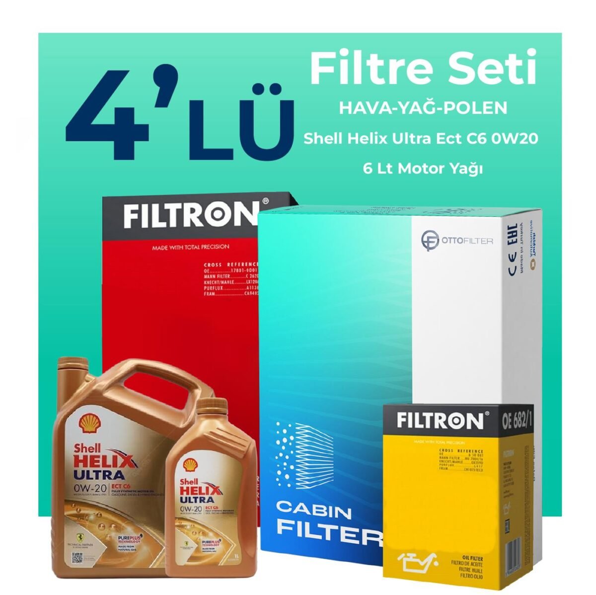 Filtron Volvo XC60 2.0 Dizel D4 Filtre Bakım Seti Shell Motor Yağlı (2017-2019) 4 Lü - Görsel 1