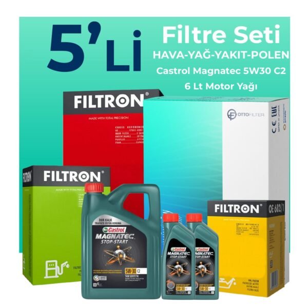 Filtron Volvo XC60 2.4 Dizel Filtre Bakım Seti Castrol Motor Yağlı (2009-2014) 5 Li