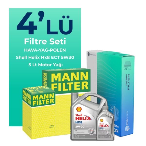 MANN Audi A5 2.0 Dizel 190 HP Filtre Bakım Seti Shell Motor Yağlı (2013-2017) 4 Lü
