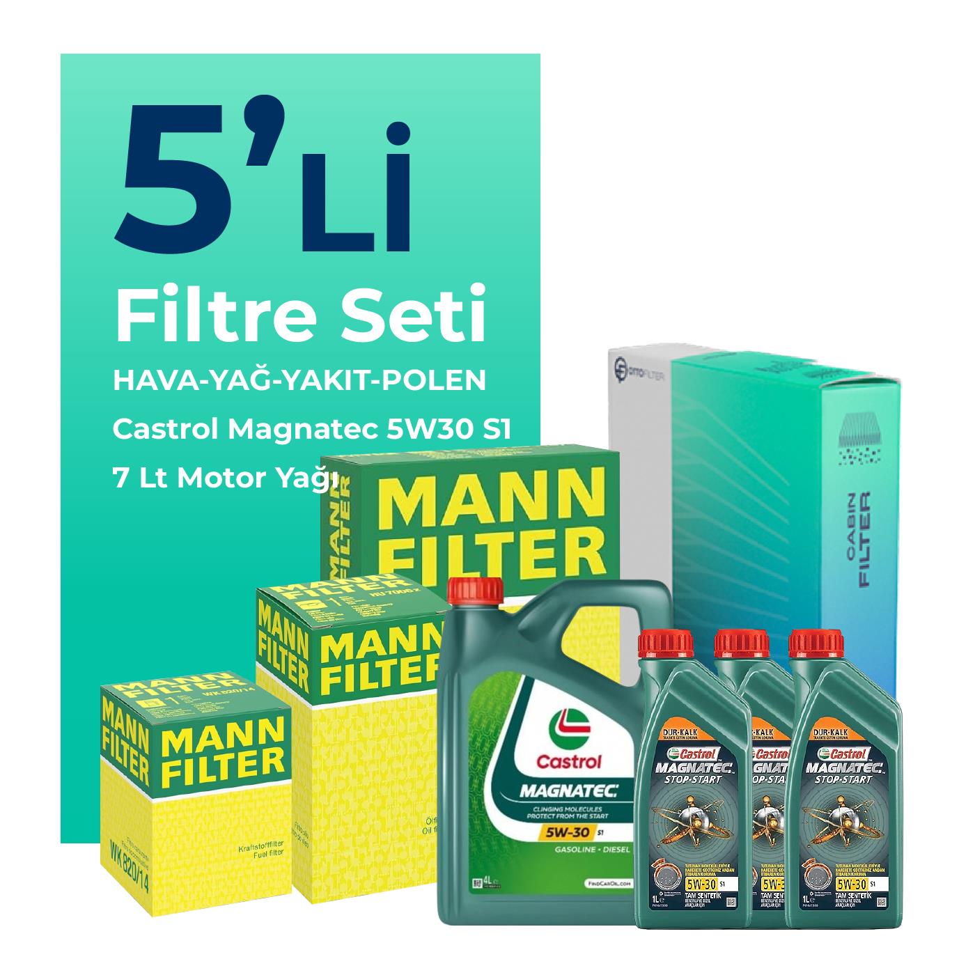 MANN Fiat Ducato 2.3 Dizel Filtre Bakım Seti Castrol Motor Yağlı (2006-2014) 5 Li
