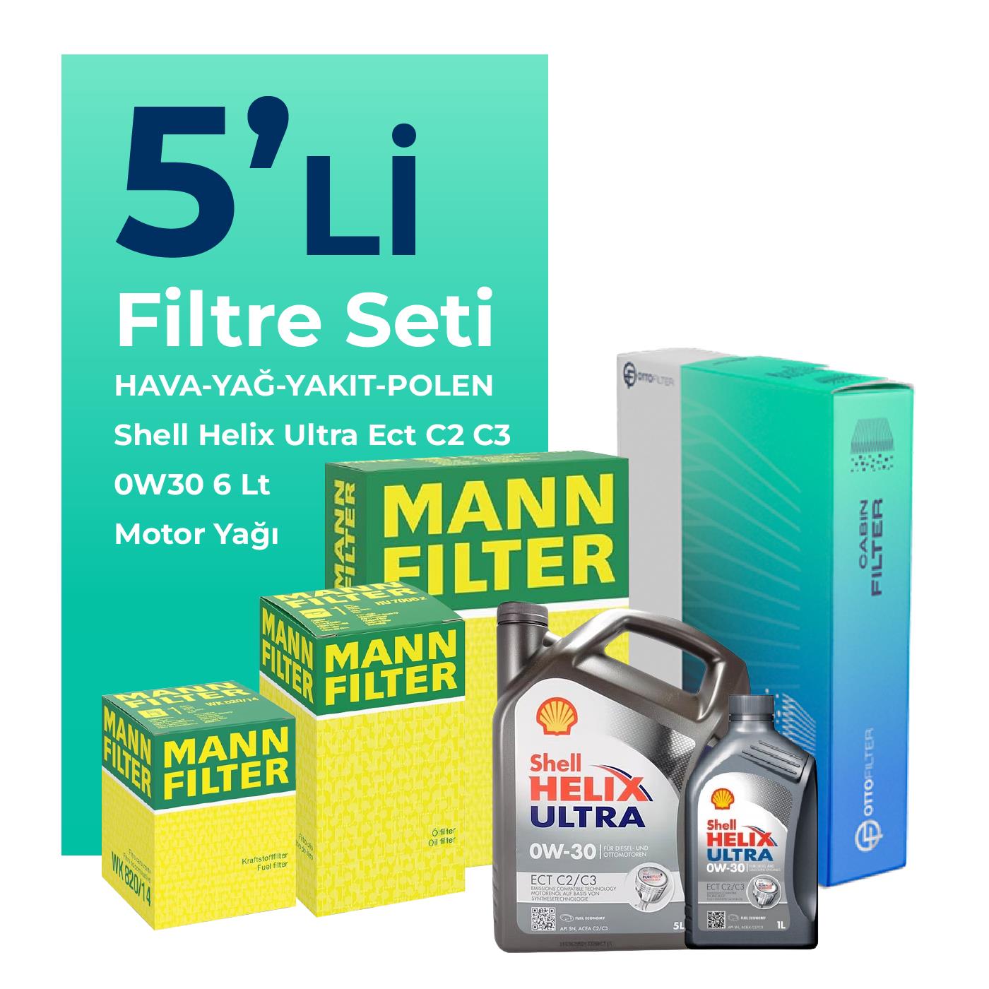 MANN Fiat Ducato 2.3 Dizel Filtre Bakım Seti Shell Motor Yağlı (2019-2023) 5 Li