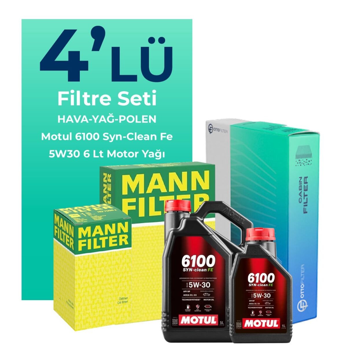 MANN Ford Connect 1.8 Dizel Filtre Bakım Seti Motul Motor Yağlı (2002-2013) 4 Lü - Görsel 1